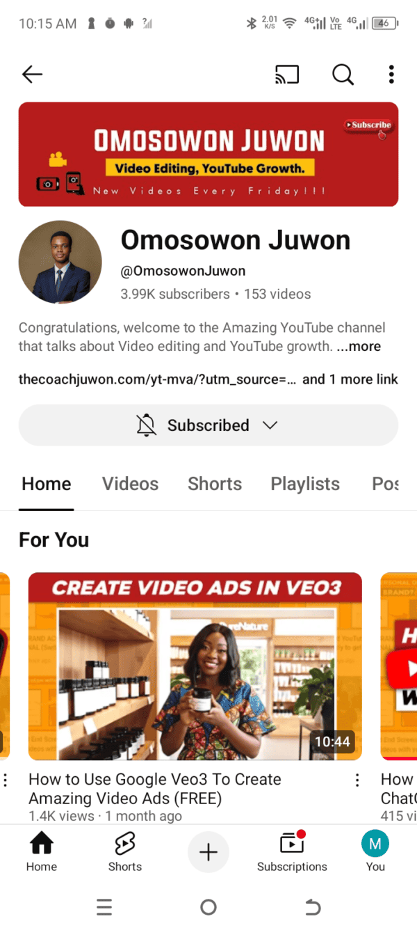 Omosowon Juwon YouTube channel